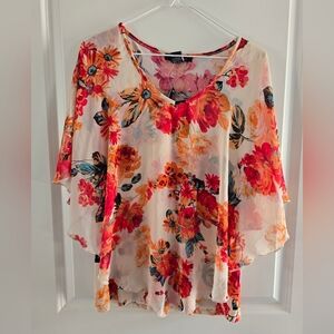 Adele & May White Red Orange Top Floral Blouse - Red and Orange